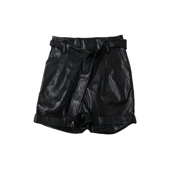 Lulu's Paperbag Faux Leather‎ Short in Black belt NWT size small - Picture 2 of 6